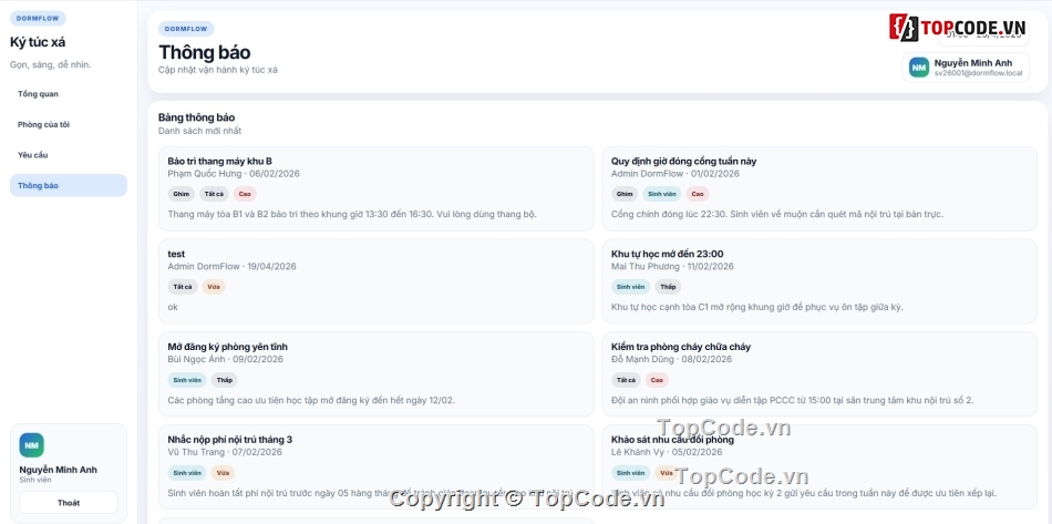 Code quản lý,quản lý,quản lý ký túc xá